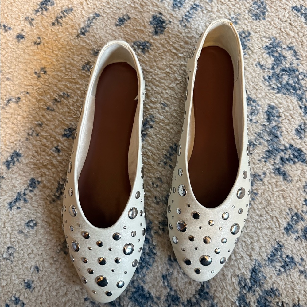 Zara Ivory Studded Ballet Flats